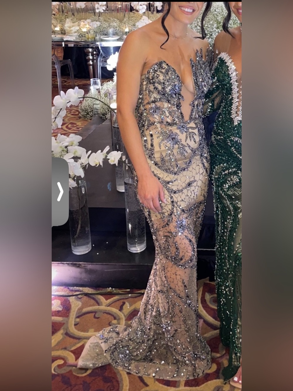 Embellished Gold Sequin Prom Dress